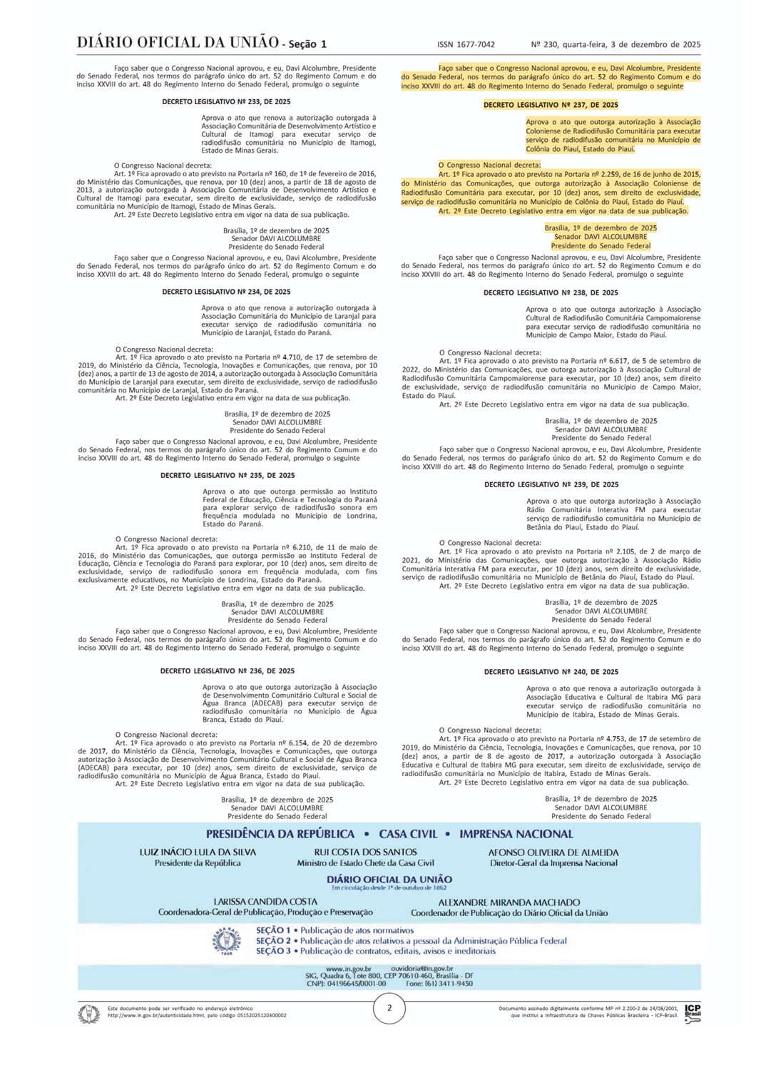 Decreto Legislativo Diário Oficial