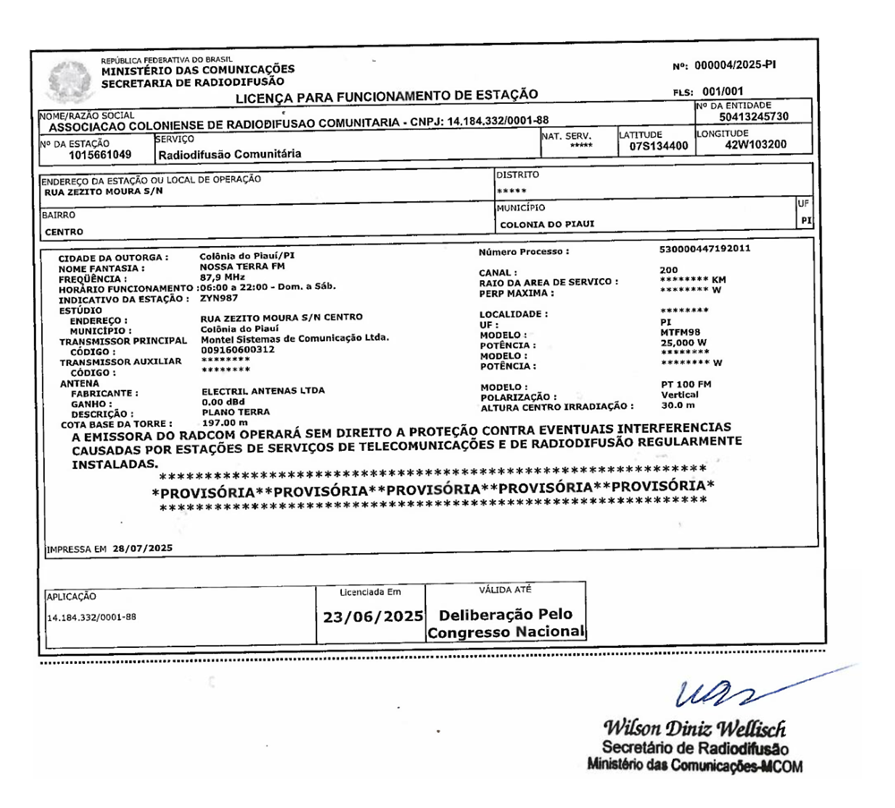 Licença de Funcionamento Anatel 2